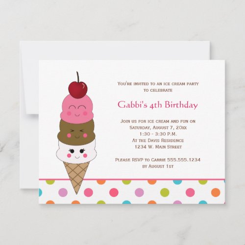 Cute Kids Kawaii Ice Cream Party Invitation