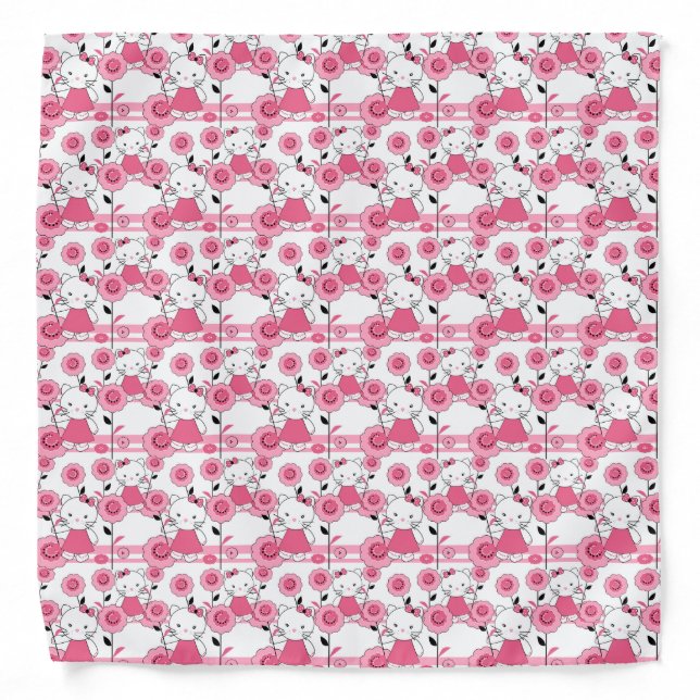 Cute kids kitten cat pink white print bandana (Front)