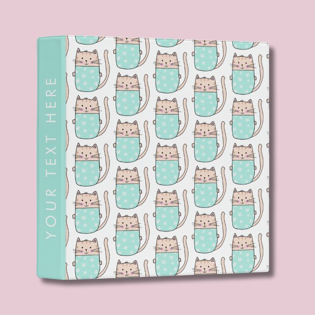 Cute kids kitty cat pattern 3 ring binder (Kitty Cat pattern personalized binder)