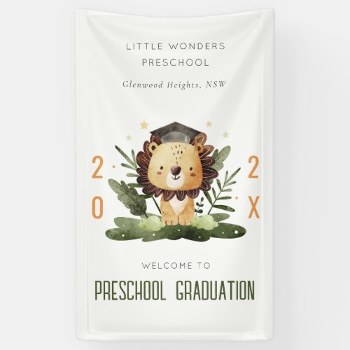 Cute Kids Lion Fauna Preschool Graduation Welcome Banner