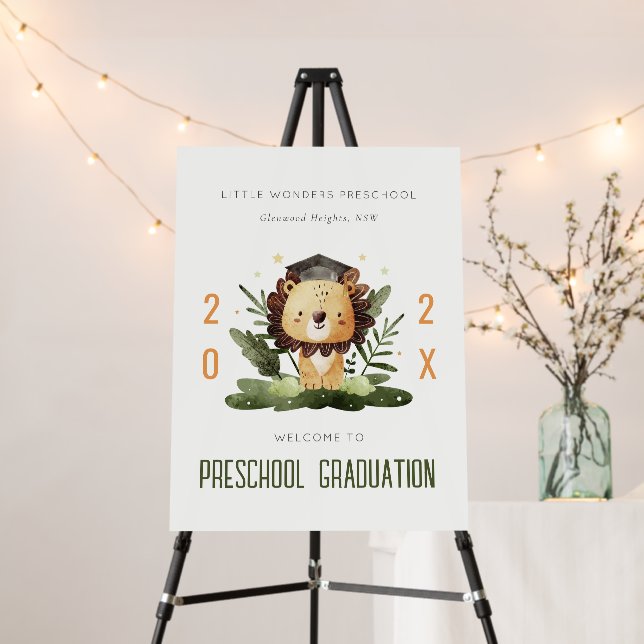 Cute Kids Lion Fauna Preschool Graduation Welcome Foam Board (In Situ (Stand))