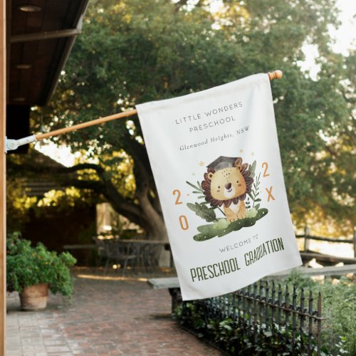 Cute Kids Lion Fauna Preschool Graduation Welcome House Flag