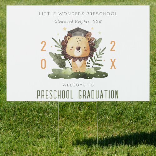 Cute Kids Lion Fauna Preschool Graduation Welcome Sign