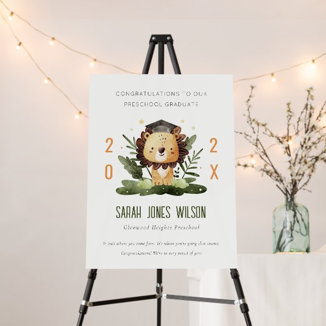 Cute Kids Lion Foliage Custom Preschool Graduation Foam Board (In Situ (Stand))