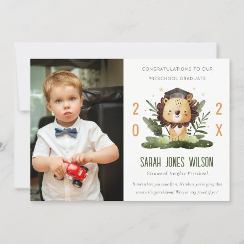 Cute Kids Lion Foliage Photo Preschool Graduation Invitation