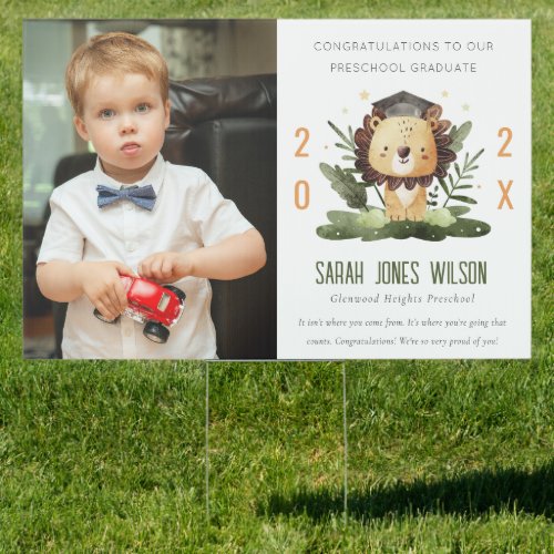 Cute Kids Lion Foliage Photo Preschool Graduation Sign