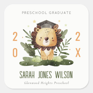 Cute Kids Lion Foliage Preschool Graduation Party Square Sticker