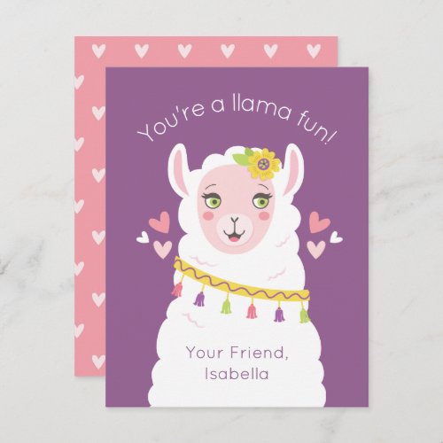Cute Kids Llama Valentine Note Card