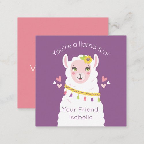 Cute Kids Llama Valentine Note Card