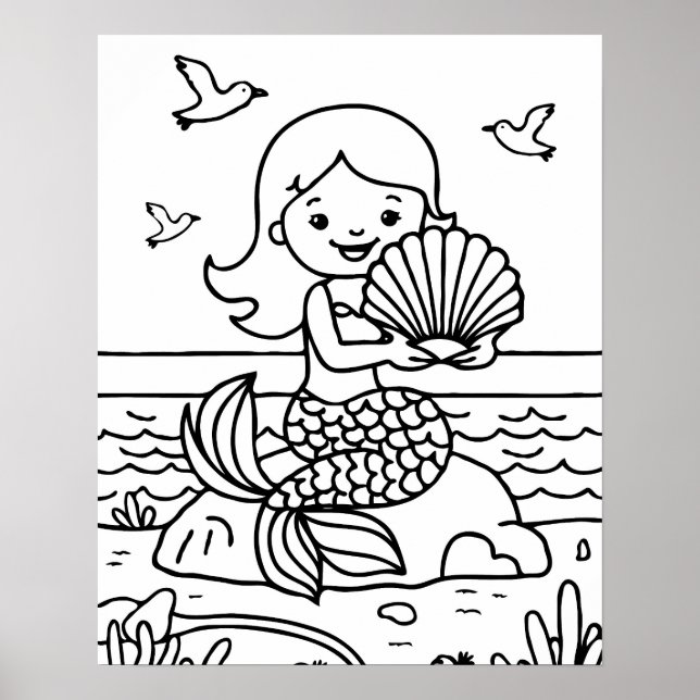 Cute Kids Mermaid Coloring Poster (Front)