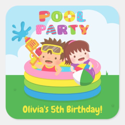 Cute Kids Mini Pool Birthday Party Decor Stickers