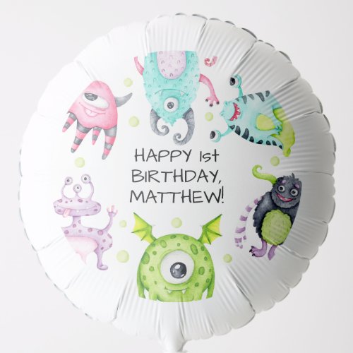 Cute Kids Monster Themed Happy Birthday  Balloon