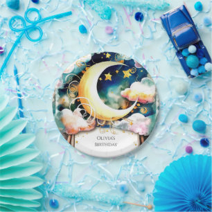 Cute Kids Moon Birthday Paper Plates