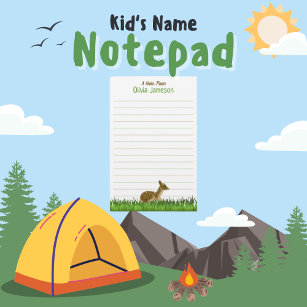 Cute Kid's Name Woodland Animal Lined Stationery
