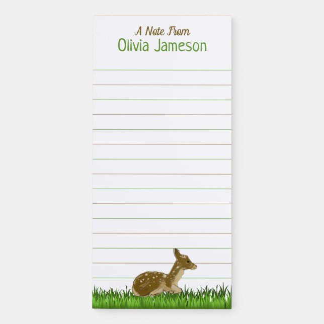Cute Kid's Name Woodland Animal Lined Stationery Magnetic Notepad (Front)