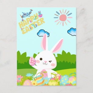 Cute Kids Nature Green Bunny Egg Happy Easter Holiday Postcard