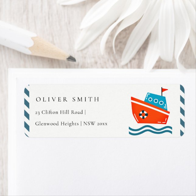 Cute Kids Nautical Boat Ocean Waves Address Label (Insitu)