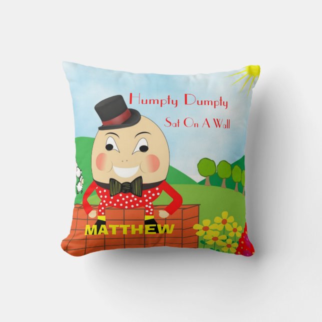 Cute Kids Nursery Rhyme Humpty Dumpty Personalized Throw Pillow (Front)