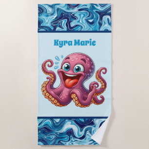 Cute kids octopus add name  beach towel