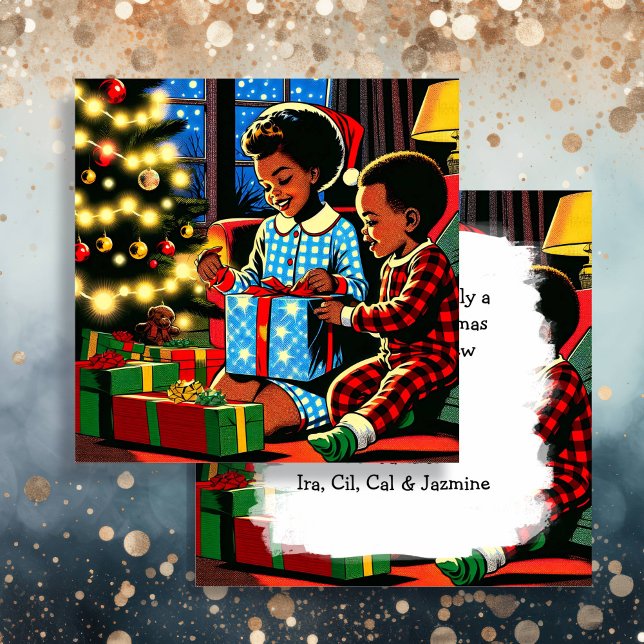 Cute Kids on Christmas Morning Personalized Holiday Card (Creator Uploaded)