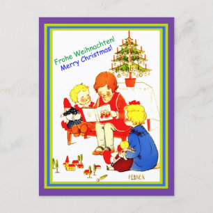 Cute Kids on Vintage Austrian, German Christmas  Postcard