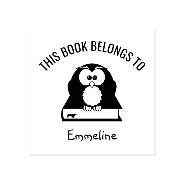 Cute Kids Owl on Book This Book Belongs to Name Rubber Stamp (Imprint)