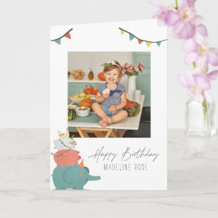 Cute Kids Party Animals Photo Birthday Card