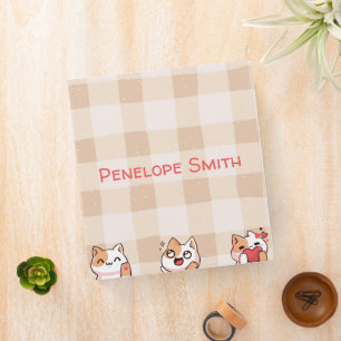Cute Kids Personalizable Name Manga Cartoon Cat 3 Ring Binder