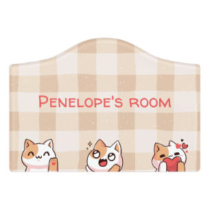 Cute Kids Personalizable Name Manga Cartoon Cat Door Sign