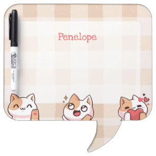 Cute Kids Personalizable Name Manga Cartoon Cat Dry Erase Board