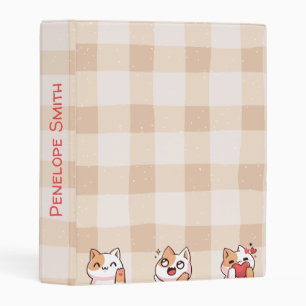 Cute Kids Personalizable Name Manga Cartoon Cat Mini Binder