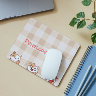 Cute Kids Personalizable Name Manga Cartoon Cat Mouse Pad
