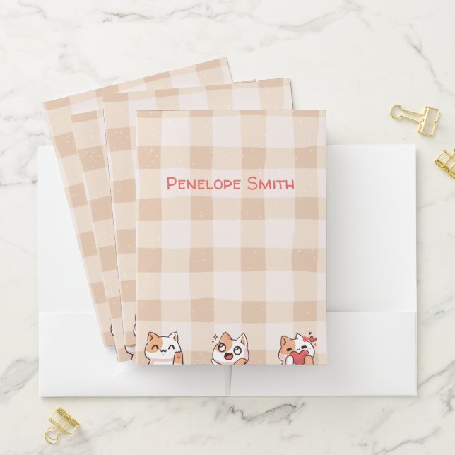 Cute Kids Personalizable Name Manga Cartoon Cat Pocket Folder (In Situ)