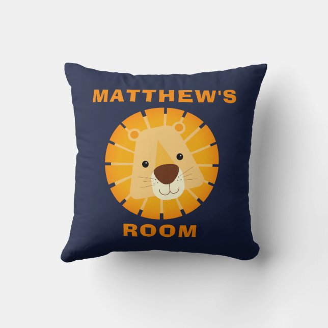 Cute Kid's Personalized Lion Throw Pillow (Back)