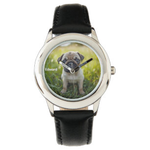 Cute Kid's Personalized Pug Watch