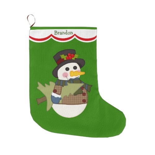 Cute Kids Personalized Snowman Large Christmas Stocking