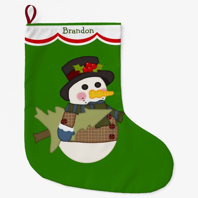 Cute Kids Personalized Snowman Large Christmas Stocking (Front)