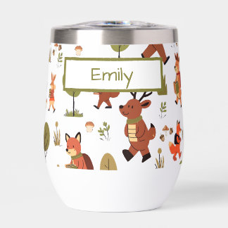 Cute Kids Personalized Woodland Animals At School Thermal Wine Tumbler