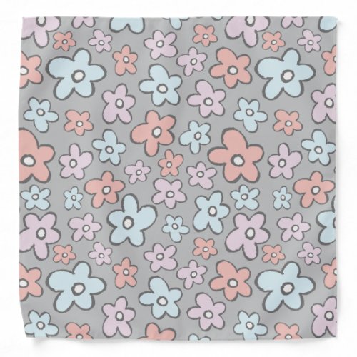 Cute Kids Pink Blue Gray Floral Pattern Bandana