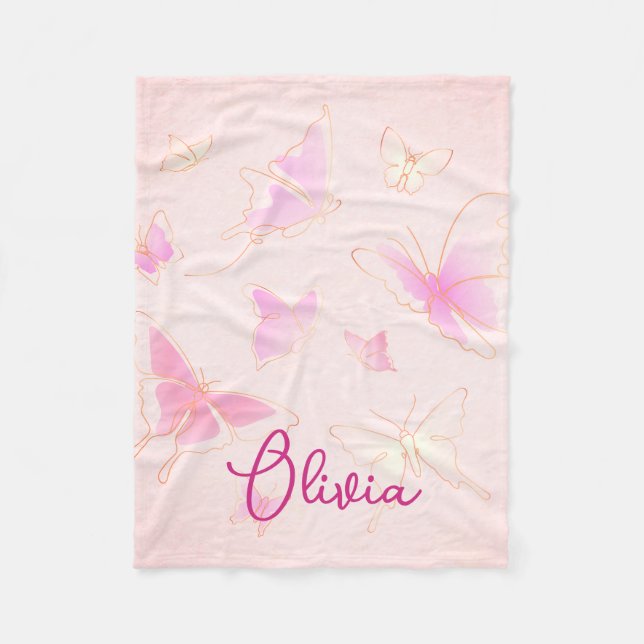 Cute Kids Pink Butterfly Personalized Blanket (Front)