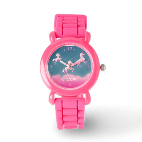 Cute Kids Pink Glitter Strap Unicorn Family Flying Watch