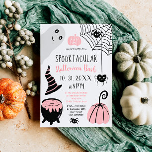Cute kids pink Halloween illustrations party Invitation