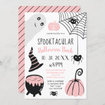 Cute kids pink Halloween illustrations party Invitation