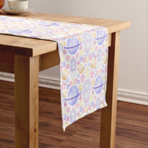 Cute Kids Pink Outer Space Astronaut Short Table Runner