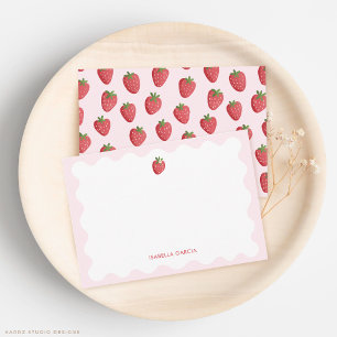 Cute Kids Pink Strawberry Personalized Note Card