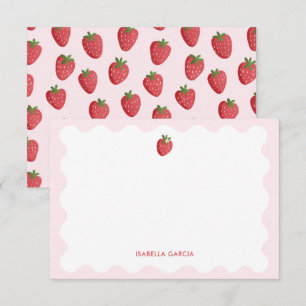 Cute Kids Pink Strawberry Personalized Note Card