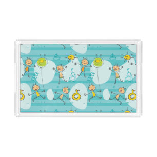 Cute kids playing on the beach pattern acrylic tray