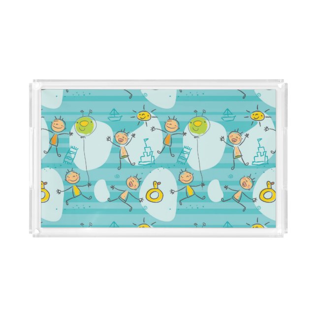 Cute kids playing on the beach pattern acrylic tray (Front)