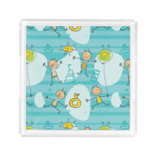 Cute kids playing on the beach pattern acrylic tray