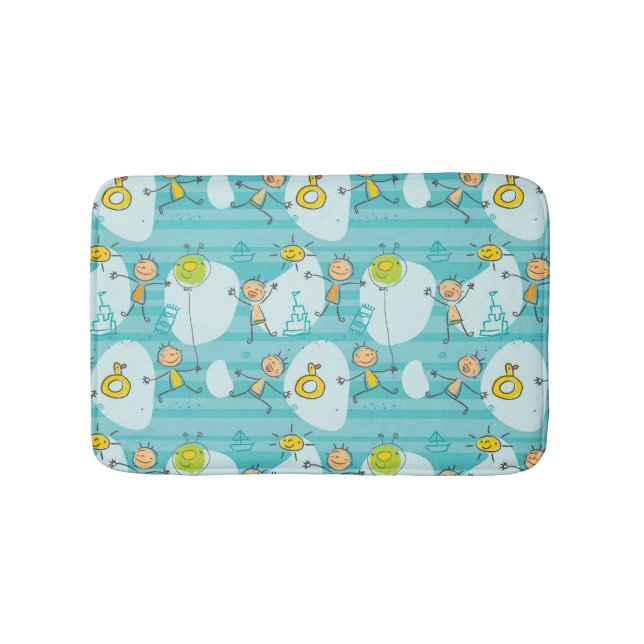 Cute kids playing on the beach pattern bathroom mat (Front)